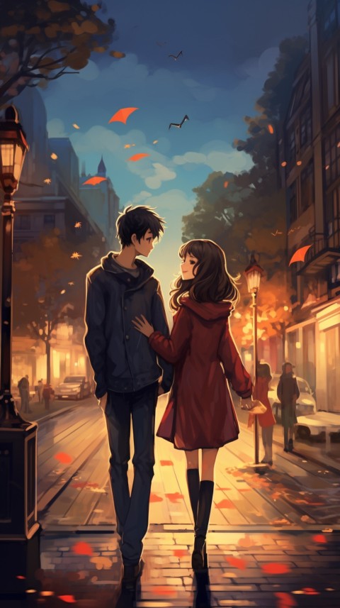 Anime Couple walking on a City Street Romantic Aesthetic (12)