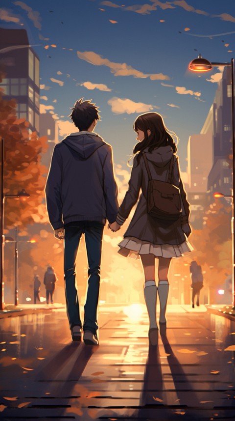 Anime Couple walking on a City Street Romantic Aesthetic (19)