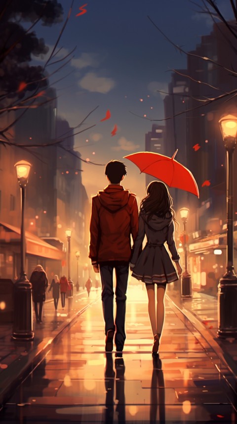 Anime Couple walking on a City Street Romantic Aesthetic (8)