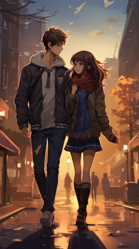 Anime Couple walking on a City Street Romantic Aesthetic (6)