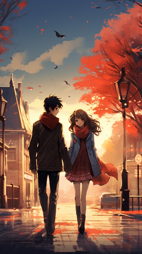 Anime Couple walking on a City Street Romantic Aesthetic (13)