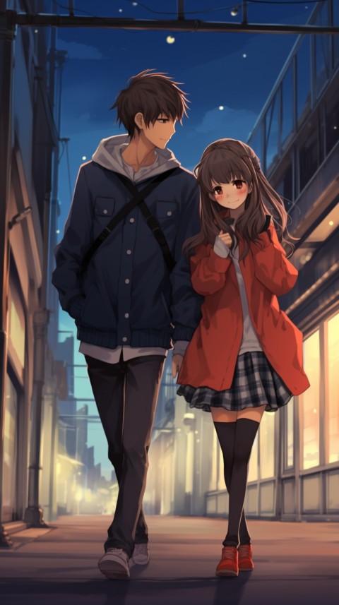 Anime Couple walking on a City Street Romantic Aesthetic (21)