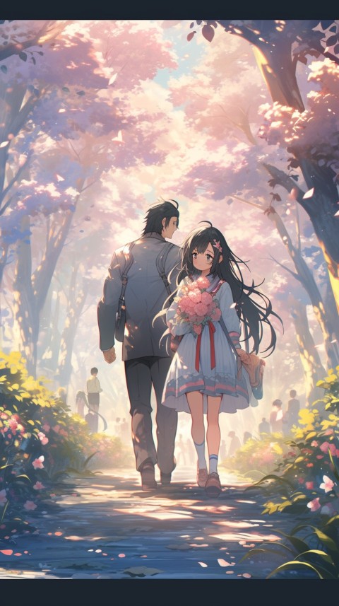 Cute Anime Couple Aesthetic Romantic Nature Flower Garden (2)