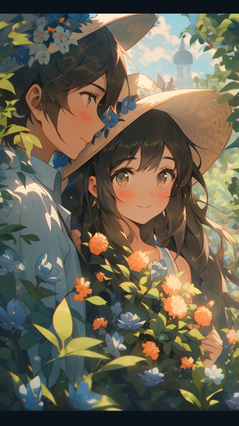 Cute Anime Couple Aesthetic Romantic Nature Flower Garden (12)