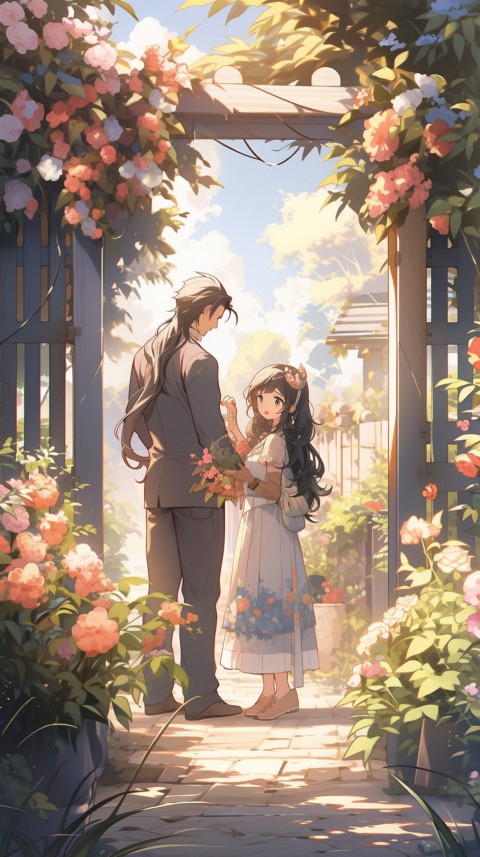 Cute Anime Couple Aesthetic Romantic Nature Flower Garden (5)