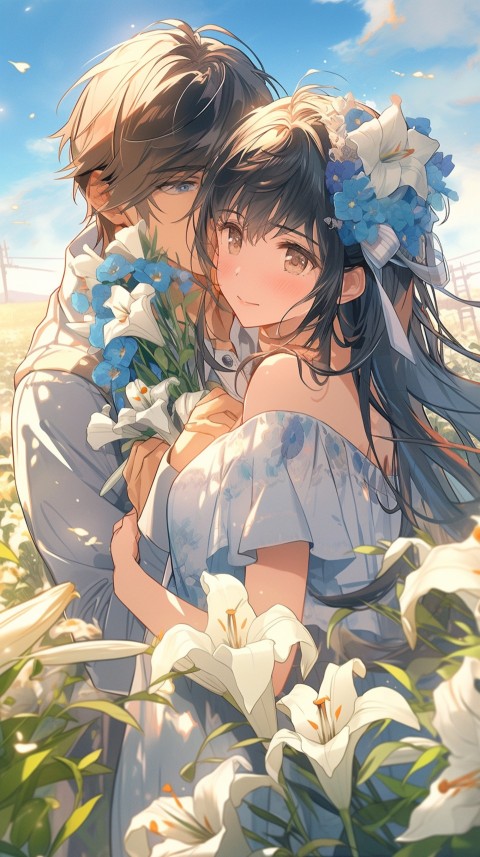 Cute Anime Couple Aesthetic Romantic Nature Flower Garden (7)