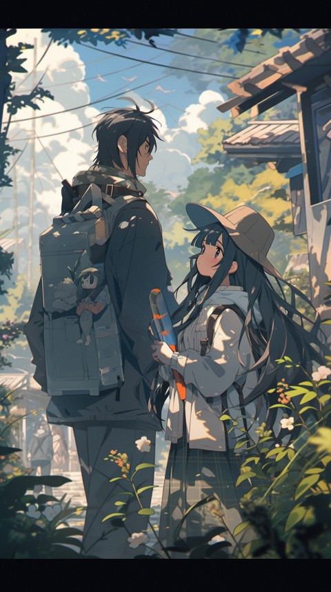 Cute Anime Couple Aesthetic Romantic Nature Flower Garden (1)