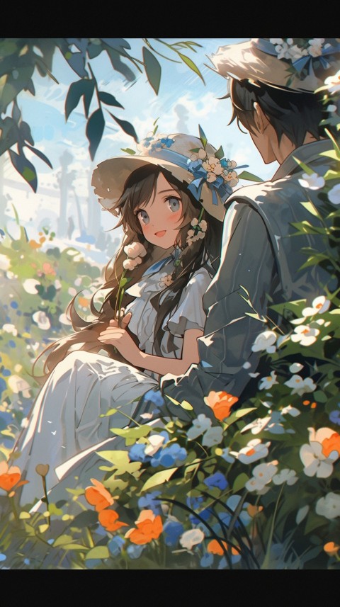 Cute Anime Couple Aesthetic Romantic Nature Flower Garden (22)