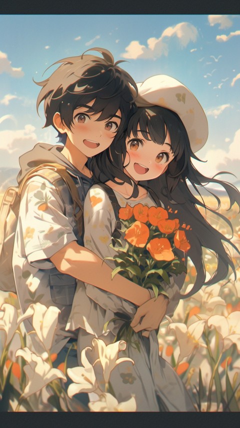 Cute Anime Couple Aesthetic Romantic Nature Flower Garden (27)