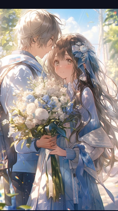 Cute Anime Couple Aesthetic Romantic Nature Flower Garden (24)