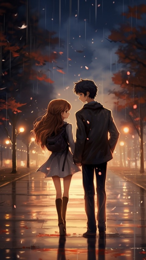 Cute Anime Couple Aesthetic Romantic Rain Road (13)
