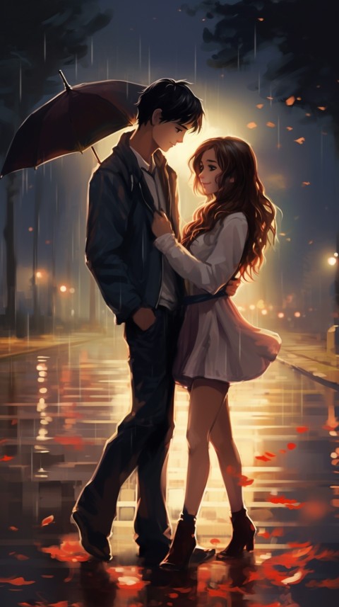 Cute Anime Couple Aesthetic Romantic Rain Road (14)