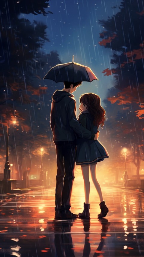 Cute Anime Couple Aesthetic Romantic Rain Road (16)
