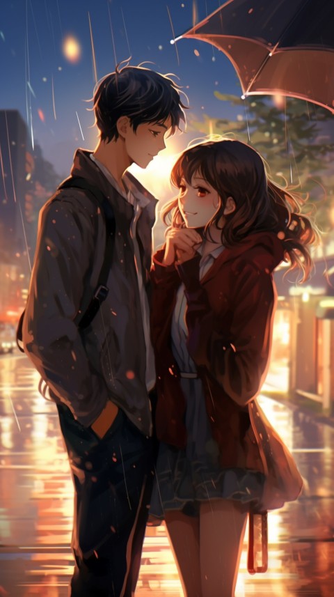 Cute Anime Couple Aesthetic Romantic Rain Road (19)