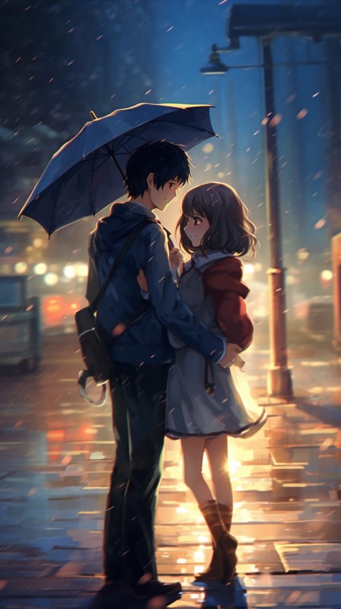 Cute Anime Couple Aesthetic Romantic Rain Road (11)