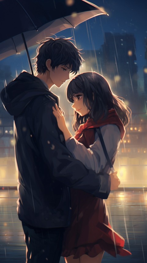 Cute Anime Couple Aesthetic Romantic Rain Road (36)
