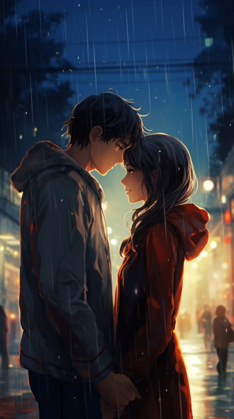 Cute Anime Couple Aesthetic Romantic Rain Road (23)