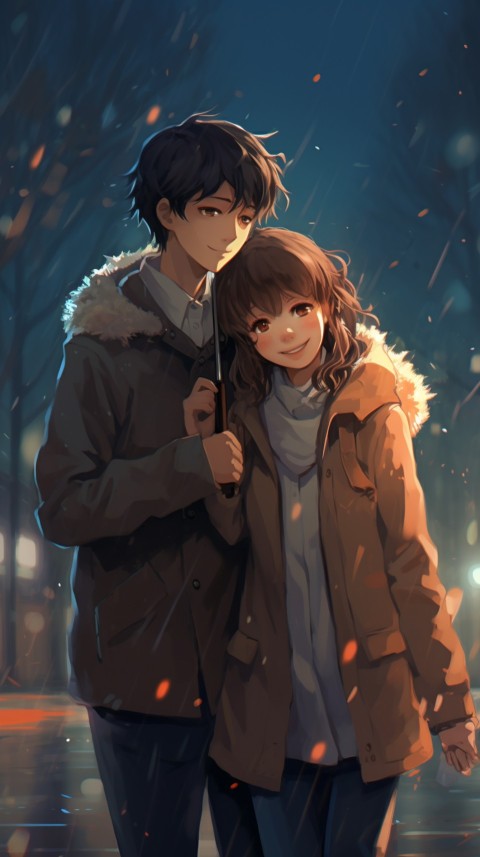 Cute Anime Couple Aesthetic Romantic Rain Road (31)