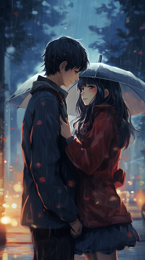 Cute Anime Couple Aesthetic Romantic Rain Road (30)