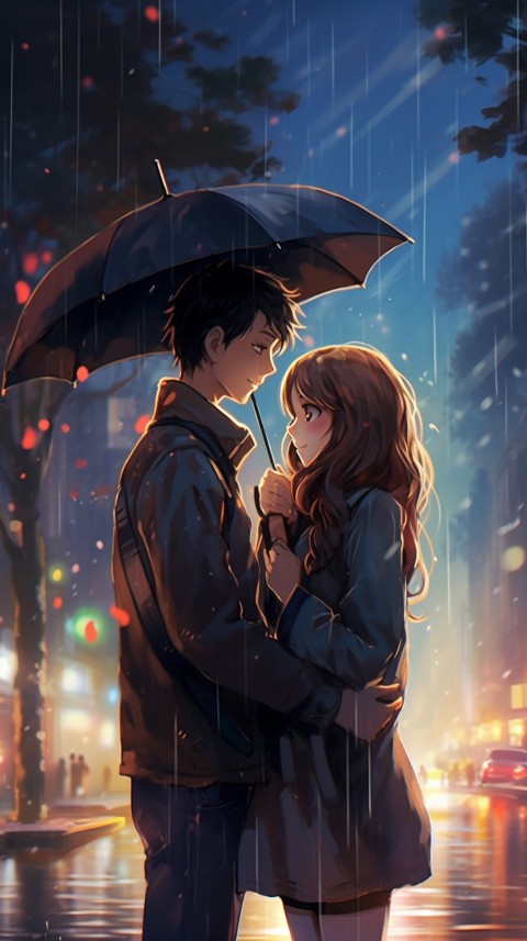 Cute Anime Couple Aesthetic Romantic Rain Road (39)