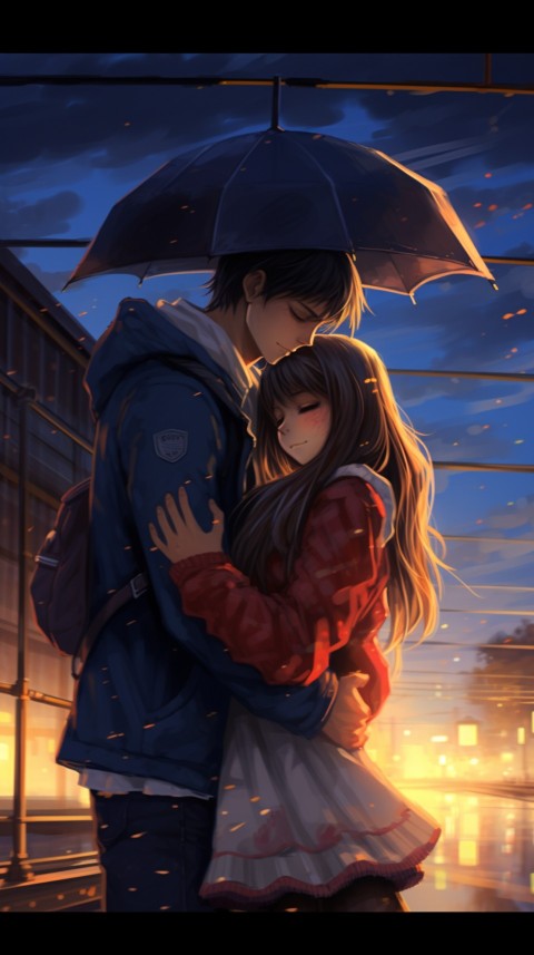 Cute Anime Couple Aesthetic Romantic Rain Road (28)