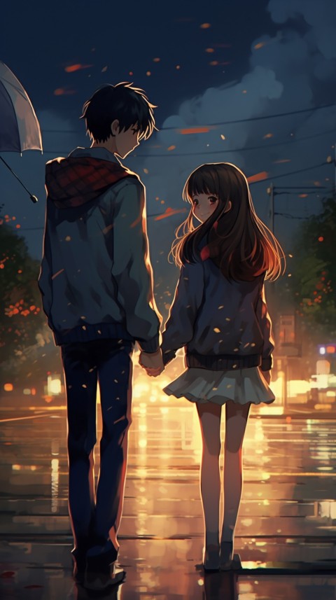 Cute Anime Couple Aesthetic Romantic Rain Road (35)