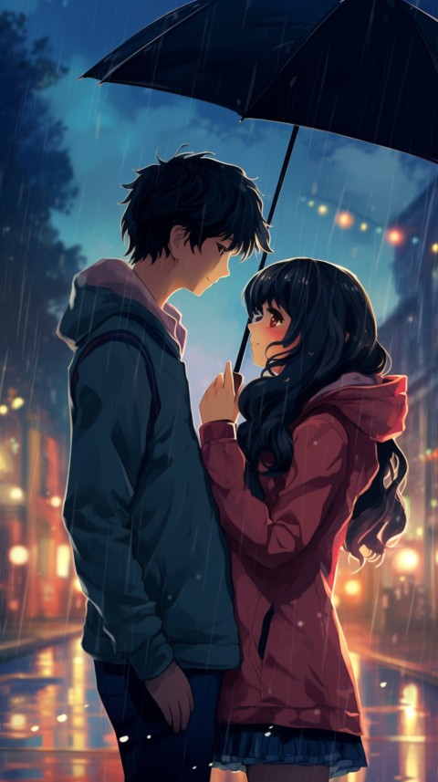Cute Anime Couple Aesthetic Romantic Rain Road (33)