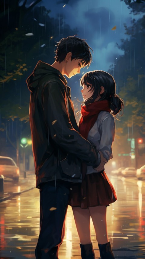 Cute Anime Couple Aesthetic Romantic Rain Road (26)