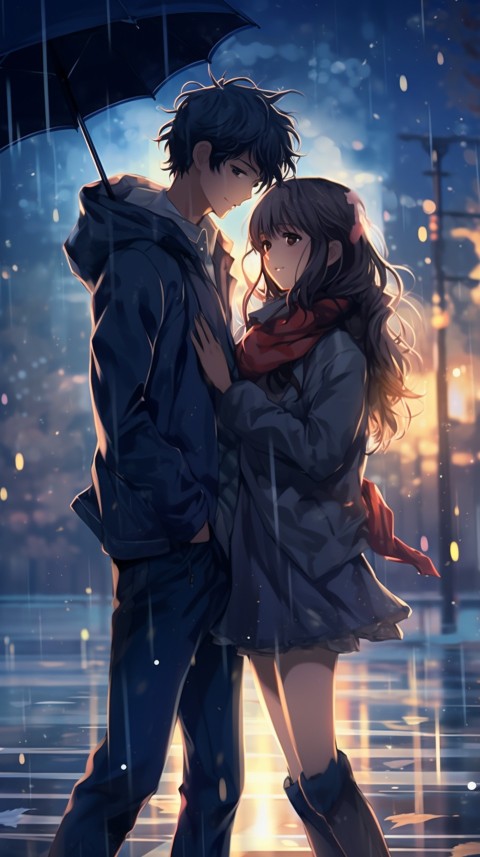 Cute Anime Couple Aesthetic Romantic Rain Road (21)