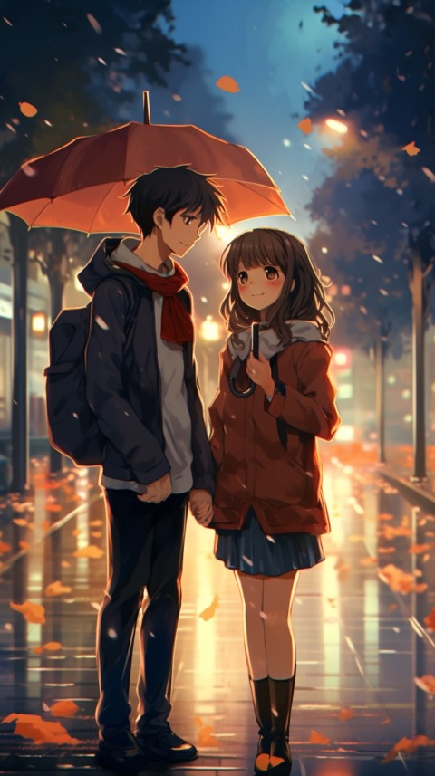 Cute Anime Couple Aesthetic Romantic Rain Road (22)