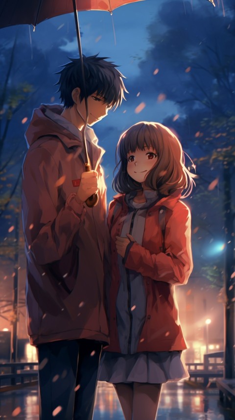 Cute Anime Couple Aesthetic Romantic Rain Road (25)