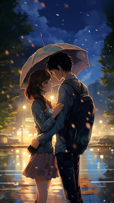 Cute Anime Couple Aesthetic Romantic Rain Road (32)