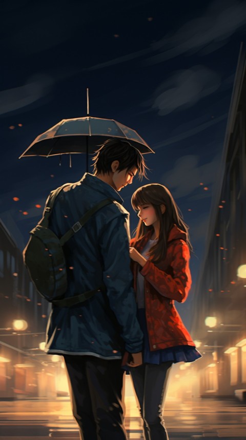 Cute Anime Couple Aesthetic Romantic Rain Road (49)