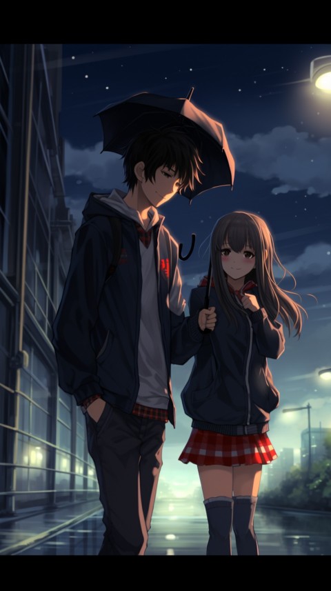 Cute Anime Couple Aesthetic Romantic Rain Road (50)