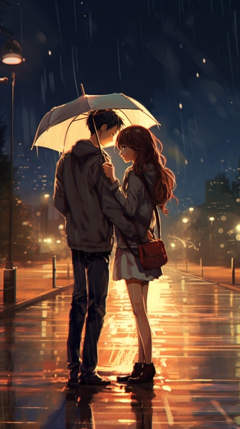 Cute Anime Couple Aesthetic Romantic Rain Road (52)