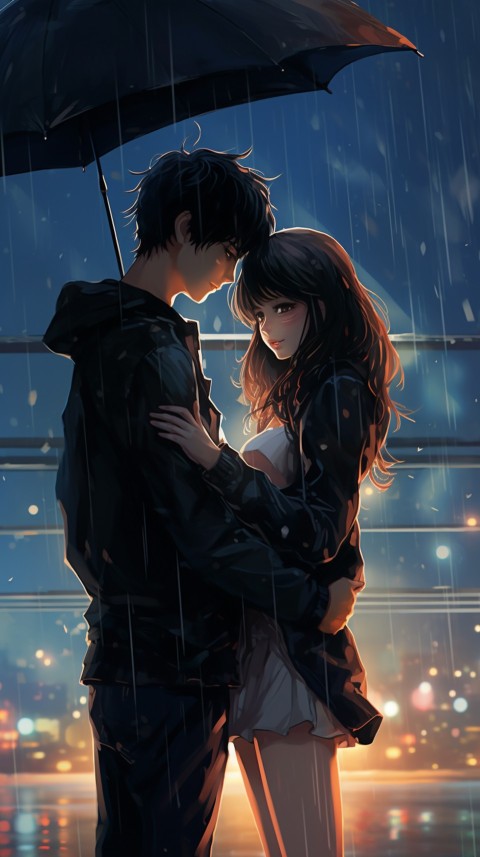 Cute Anime Couple Aesthetic Romantic Rain Road (45)