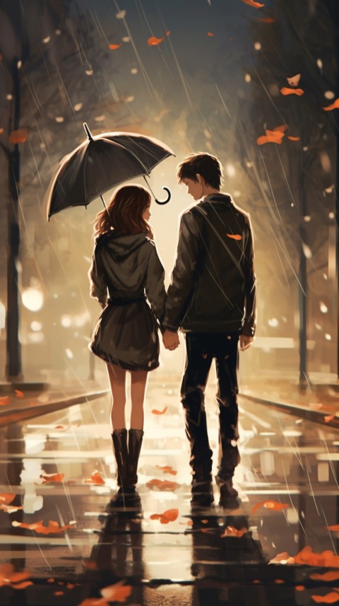 Cute Anime Couple Aesthetic Romantic Rain Road (44)