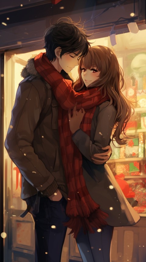 Cute Anime Couple Christmas Holiday Window Aesthetic Romantic (14)