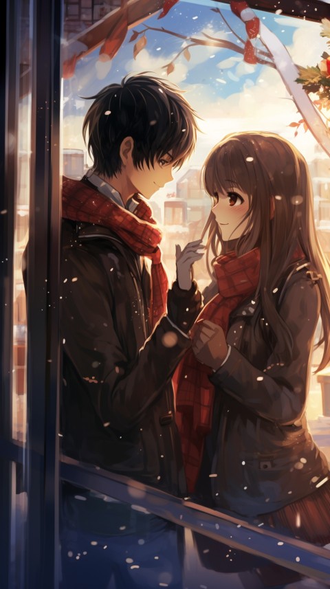 Cute Anime Couple Christmas Holiday Window Aesthetic Romantic (16)