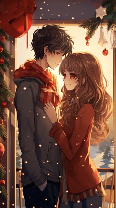 Cute Anime Couple Christmas Holiday Window Aesthetic Romantic (6)