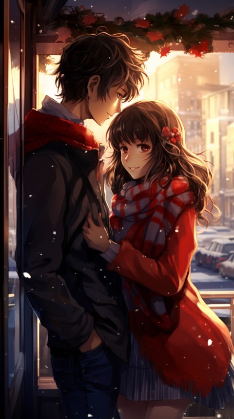 Cute Anime Couple Christmas Holiday Window Aesthetic Romantic (18)
