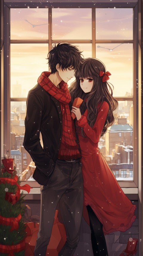 Cute Anime Couple Christmas Holiday Window Aesthetic Romantic (2)