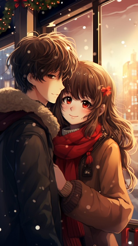 Cute Anime Couple Christmas Holiday Window Aesthetic Romantic (32)