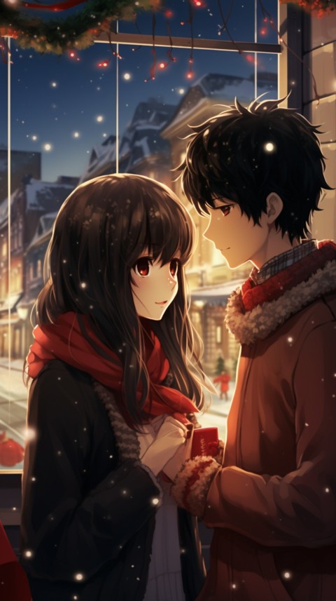 Cute Anime Couple Christmas Holiday Window Aesthetic Romantic (25)