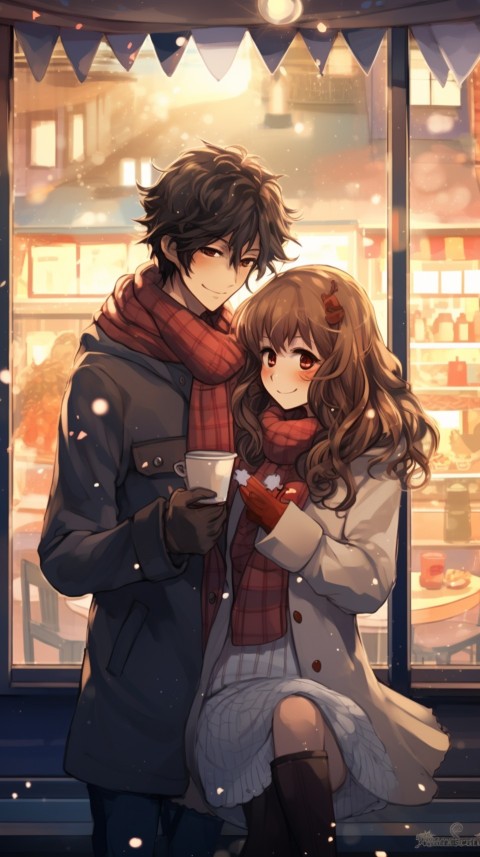 Cute Anime Couple Christmas Holiday Window Aesthetic Romantic (26)
