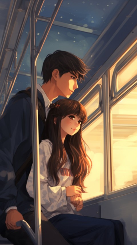 Cute Anime Couple on Bus Aesthetic Romantic (10)