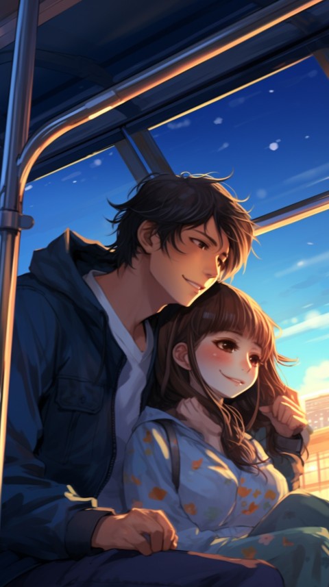 Cute Anime Couple on Bus Aesthetic Romantic (5)