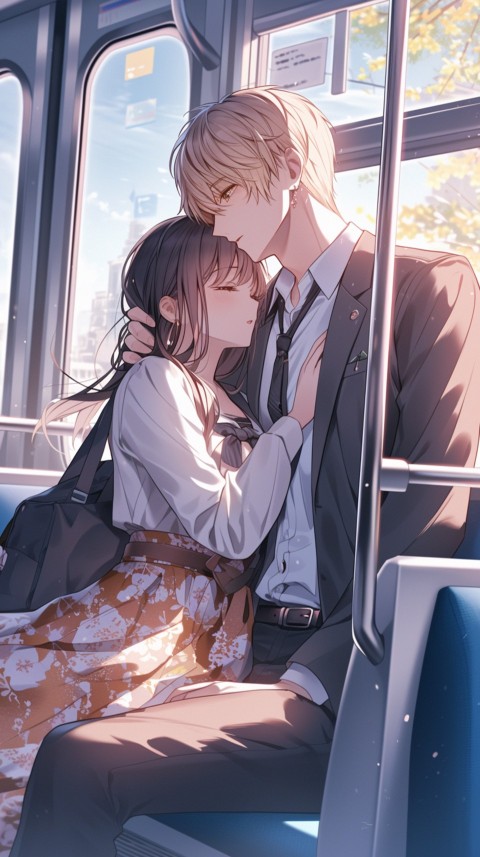 Cute Anime Couple on Bus Aesthetic Romantic (18)