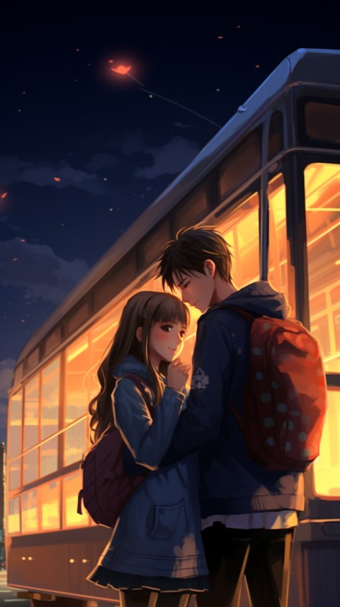 Cute Anime Couple on Bus Aesthetic Romantic (6)