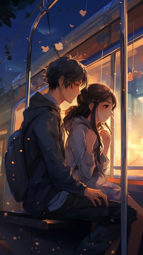 Cute Anime Couple on Bus Aesthetic Romantic (36)
